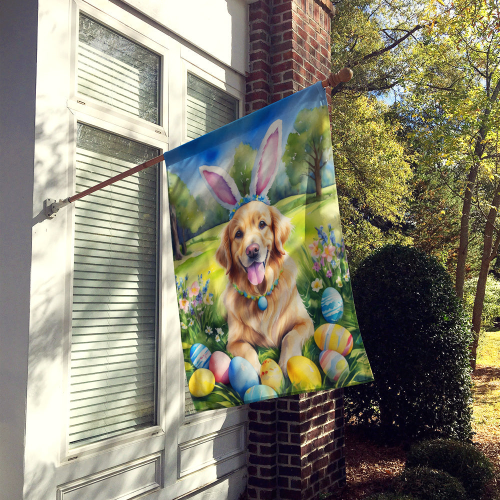 Golden Retriever Easter Egg Hunt House Flag 28x40 Porch Sleeve Pole Decorative Outside Yard Banner Artwork Wall Hanging, Polyester