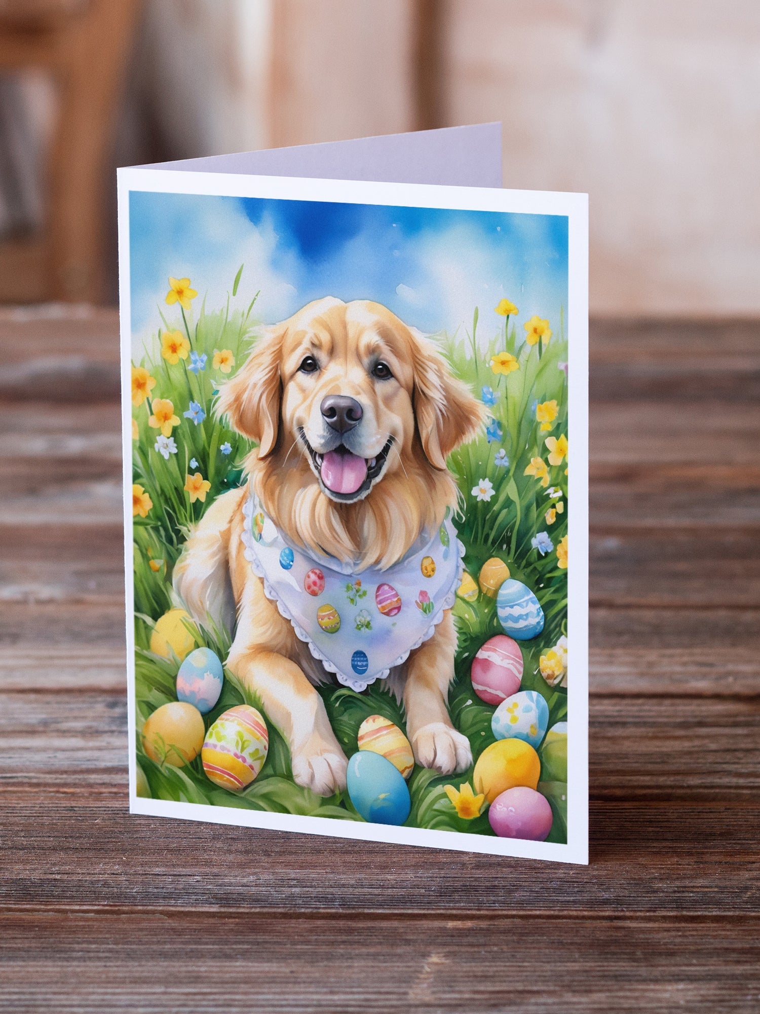 Golden Retriever Easter Egg Hunt Greeting Cards Pack of 8 Blank Cards with Envelopes Whimsical A7 Size 5x7