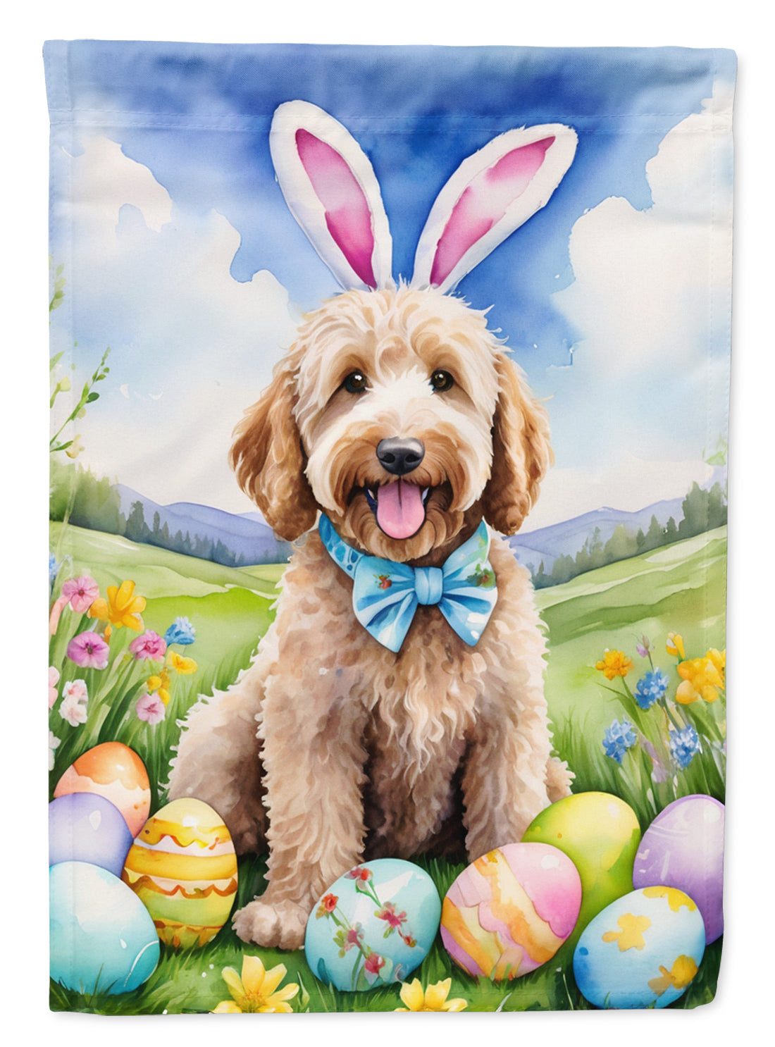 Goldendoodle Easter Egg Hunt House Flag 28x40 Porch Sleeve Pole Decorative Outside Yard Banner Artwork Wall Hanging, Polyester