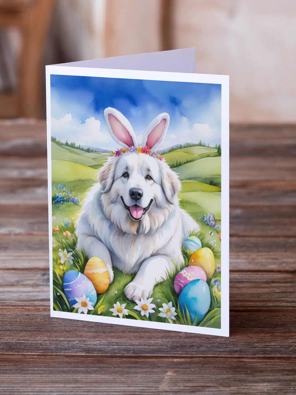 Great Pyrenees Easter Egg Hunt Greeting Cards Pack of 8 Blank Cards with Envelopes Whimsical A7 Size 5x7