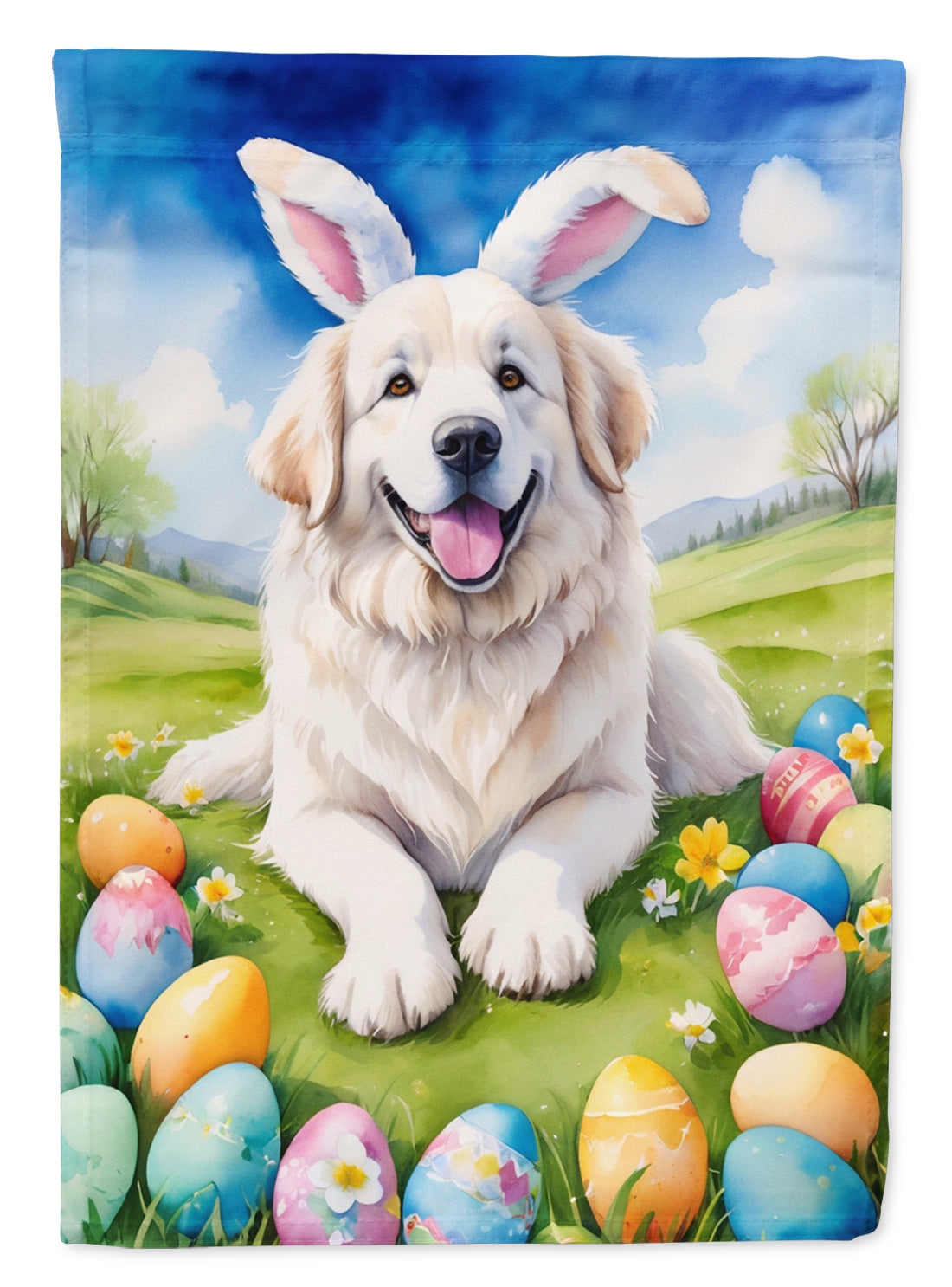 Great Pyrenees Easter Egg Hunt House Flag 28x40 Porch Sleeve Pole Decorative Outside Yard Banner Artwork Wall Hanging, Polyester