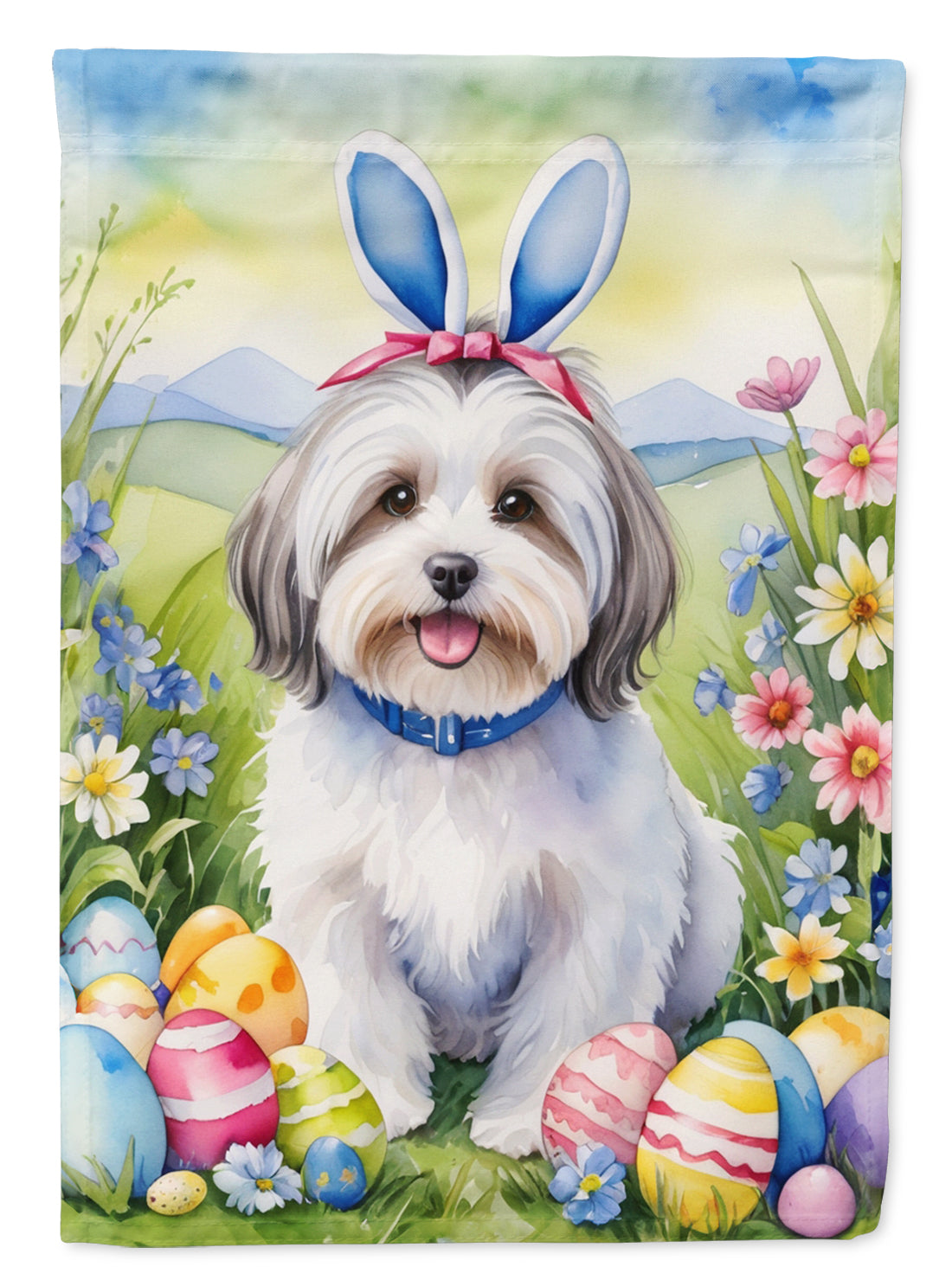 Havanese Easter Egg Hunt House Flag 28x40 Porch Sleeve Pole Decorative Outside Yard Banner Artwork Wall Hanging, Polyester
