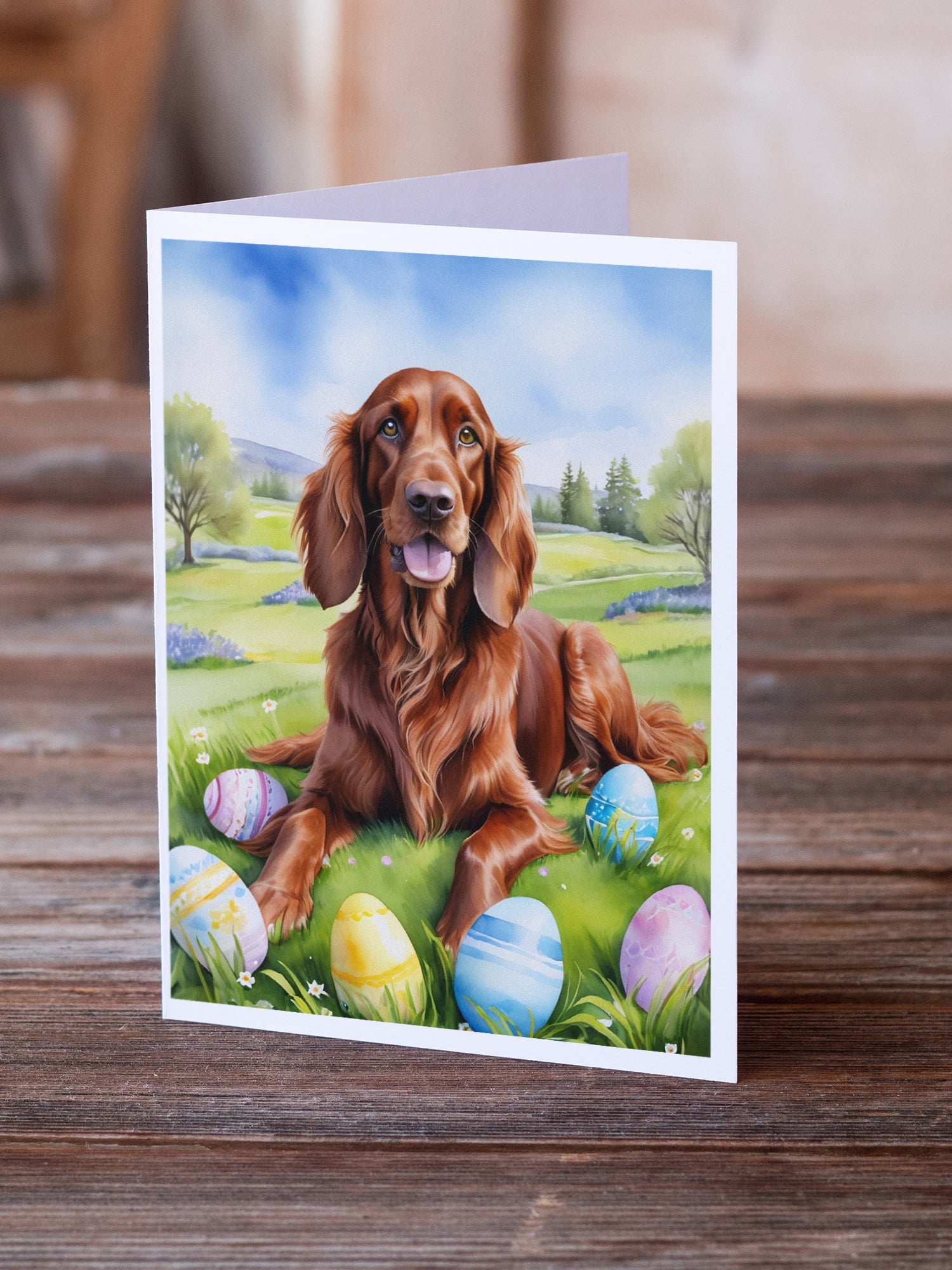 Irish Setter Easter Egg Hunt Greeting Cards Pack of 8 Blank Cards with Envelopes Whimsical A7 Size 5x7