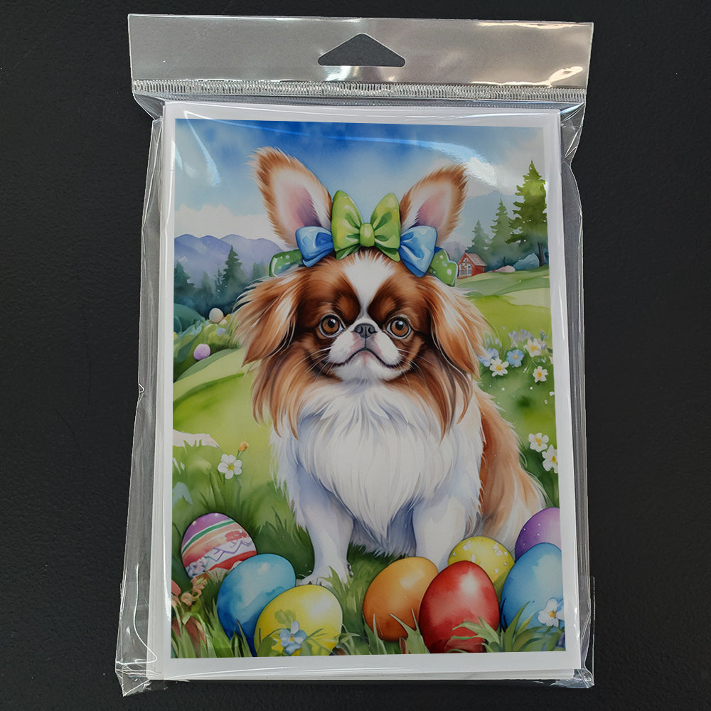 Japanese Chin Easter Egg Hunt Greeting Cards Pack of 8 Blank Cards with Envelopes Whimsical A7 Size 5x7