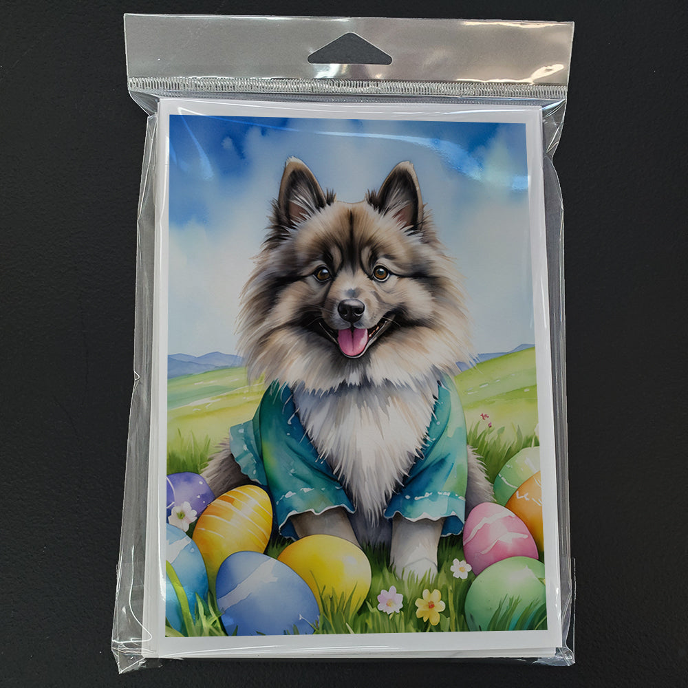 Keeshond Easter Egg Hunt Greeting Cards Pack of 8 Blank Cards with Envelopes Whimsical A7 Size 5x7