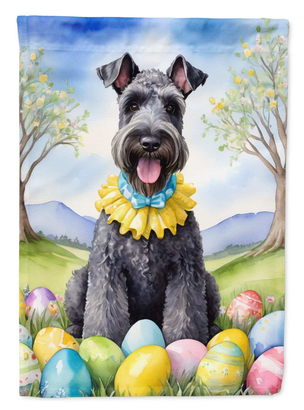 Kerry Blue Terrier Easter Egg Hunt House Flag 28x40 Porch Sleeve Pole Decorative Outside Yard Banner Artwork Wall Hanging, Polyester