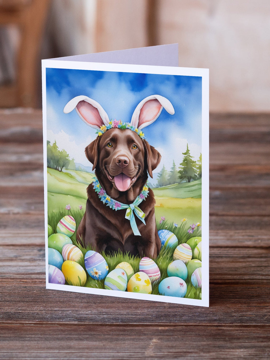 Chocolate Labrador Retriever Easter Egg Hunt Greeting Cards Pack of 8 Blank Cards with Envelopes Whimsical A7 Size 5x7