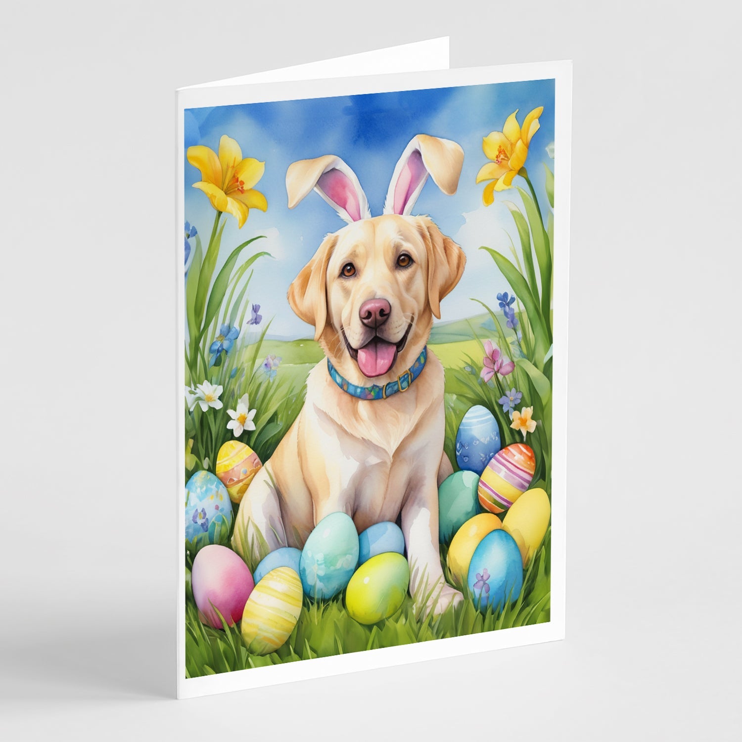 Yellow Labrador Retriever Easter Egg Hunt Greeting Cards Pack of 8 Blank Cards with Envelopes Whimsical A7 Size 5x7