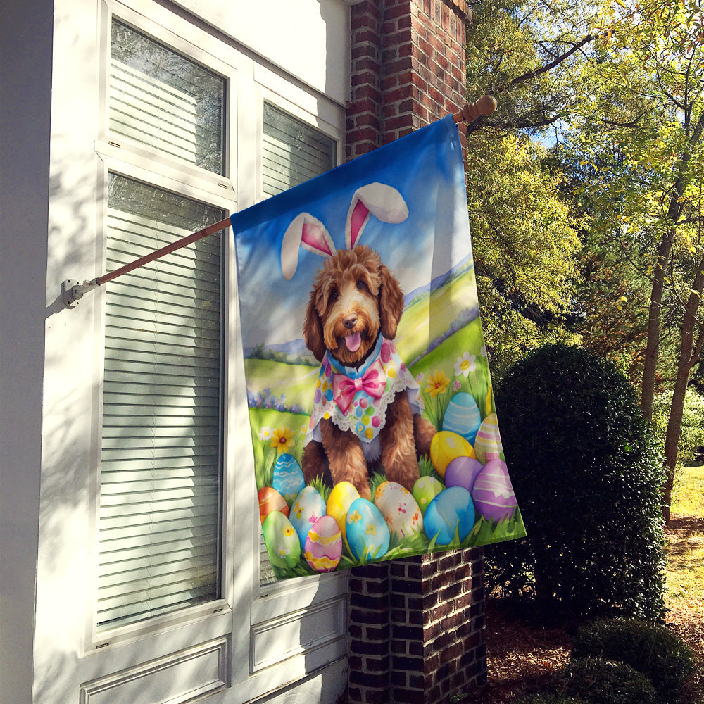 Labradoodle Easter Egg Hunt House Flag 28x40 Porch Sleeve Pole Decorative Outside Yard Banner Artwork Wall Hanging, Polyester