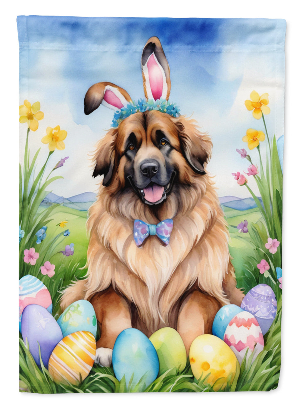 Leonberger Easter Egg Hunt House Flag 28x40 Porch Sleeve Pole Decorative Outside Yard Banner Artwork Wall Hanging, Polyester