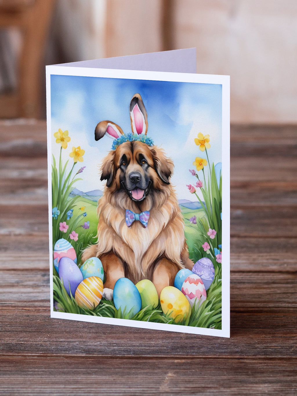 Leonberger Easter Egg Hunt Greeting Cards Pack of 8 Blank Cards with Envelopes Whimsical A7 Size 5x7
