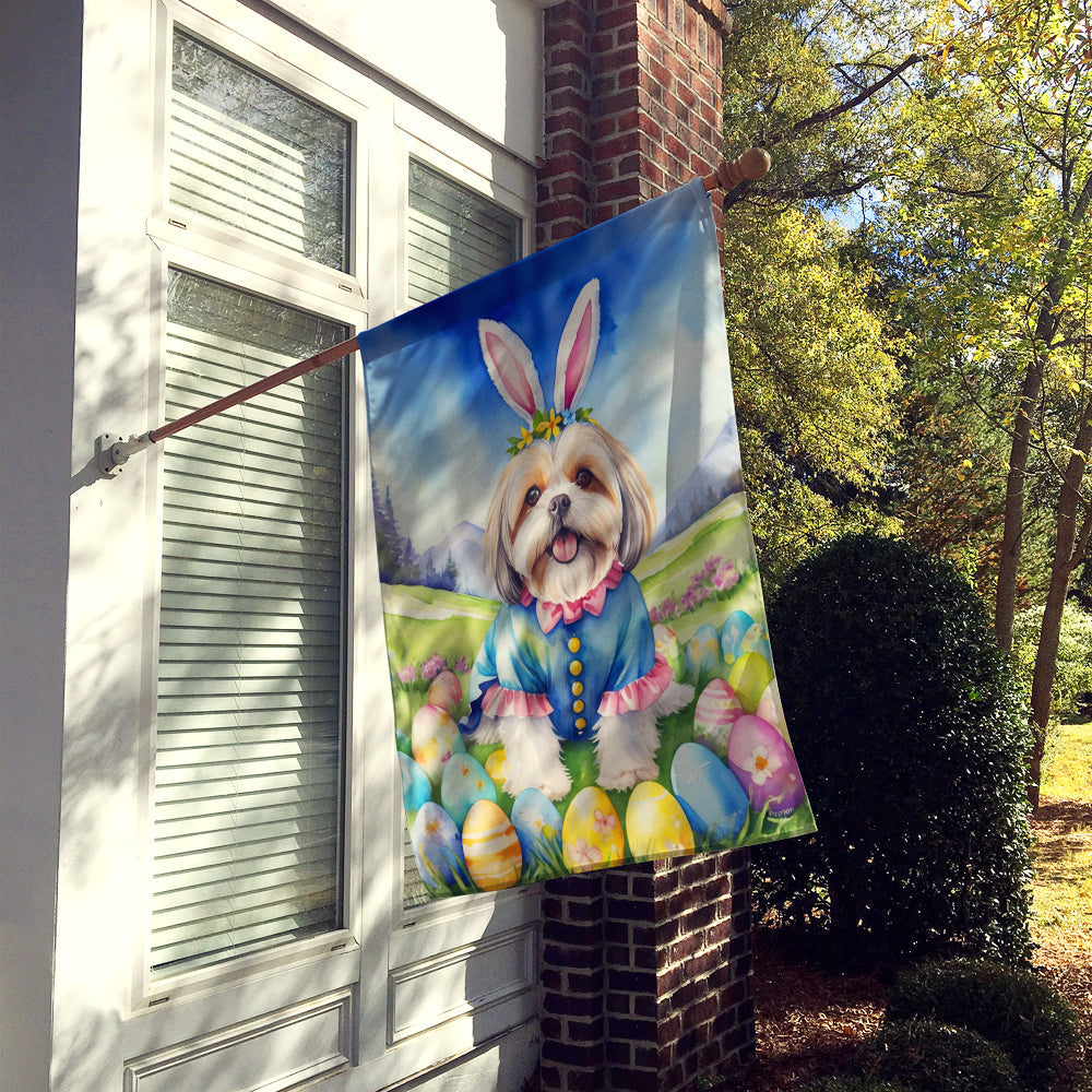 Lhasa Apso Easter Egg Hunt House Flag 28x40 Porch Sleeve Pole Decorative Outside Yard Banner Artwork Wall Hanging, Polyester