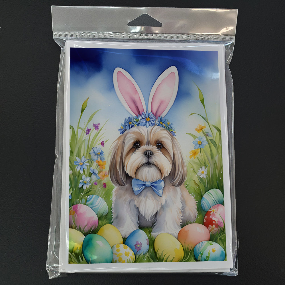 Lhasa Apso Easter Egg Hunt Greeting Cards Pack of 8 Blank Cards with Envelopes Whimsical A7 Size 5x7