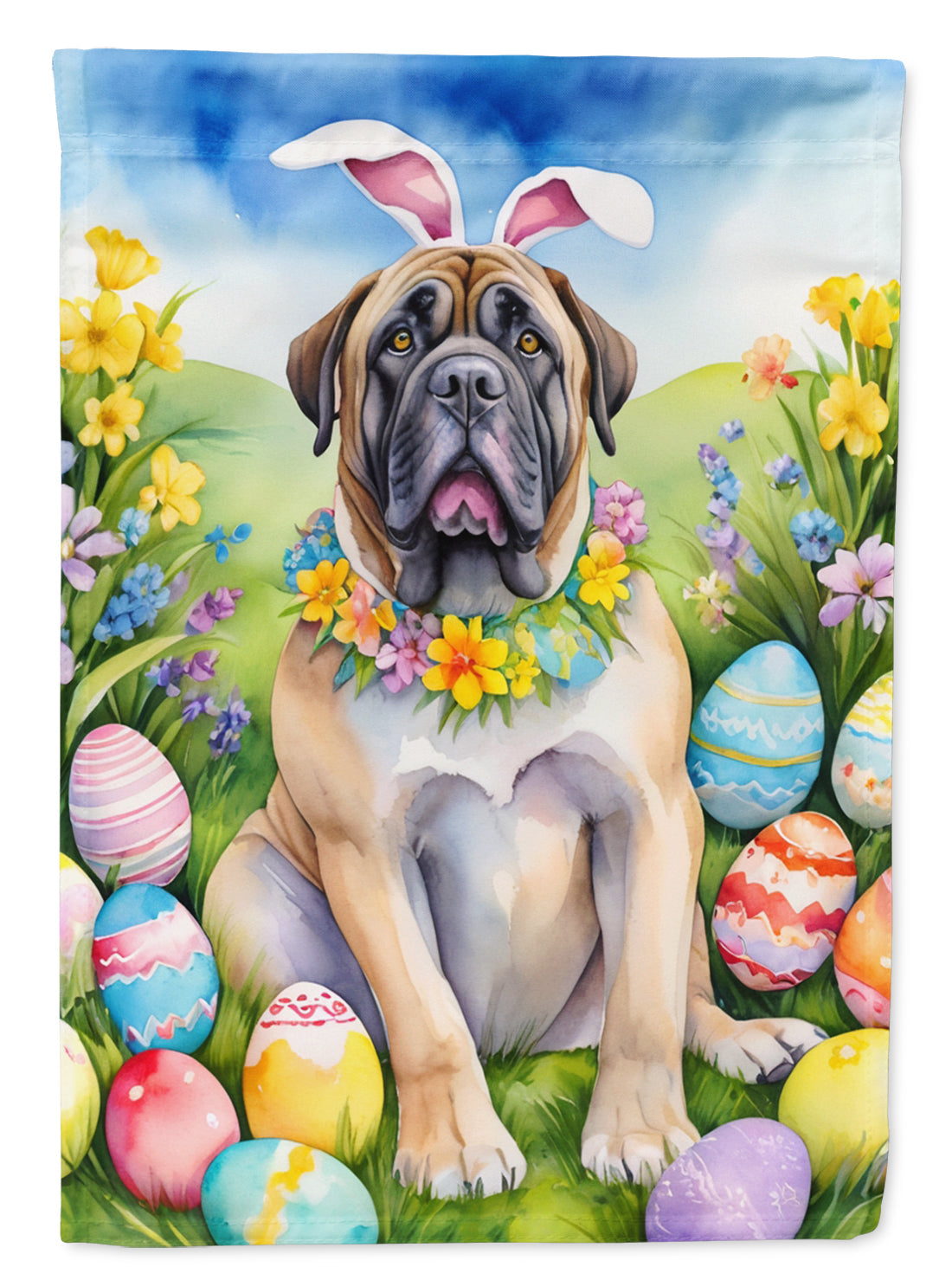 Mastiff Easter Egg Hunt House Flag 28x40 Porch Sleeve Pole Decorative Outside Yard Banner Artwork Wall Hanging, Polyester