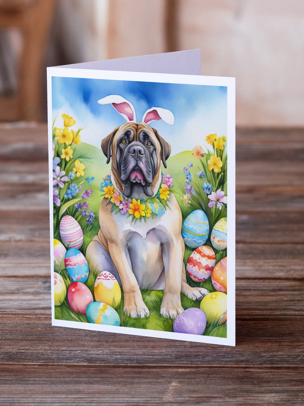 Mastiff Easter Egg Hunt Greeting Cards Pack of 8 Blank Cards with Envelopes Whimsical A7 Size 5x7