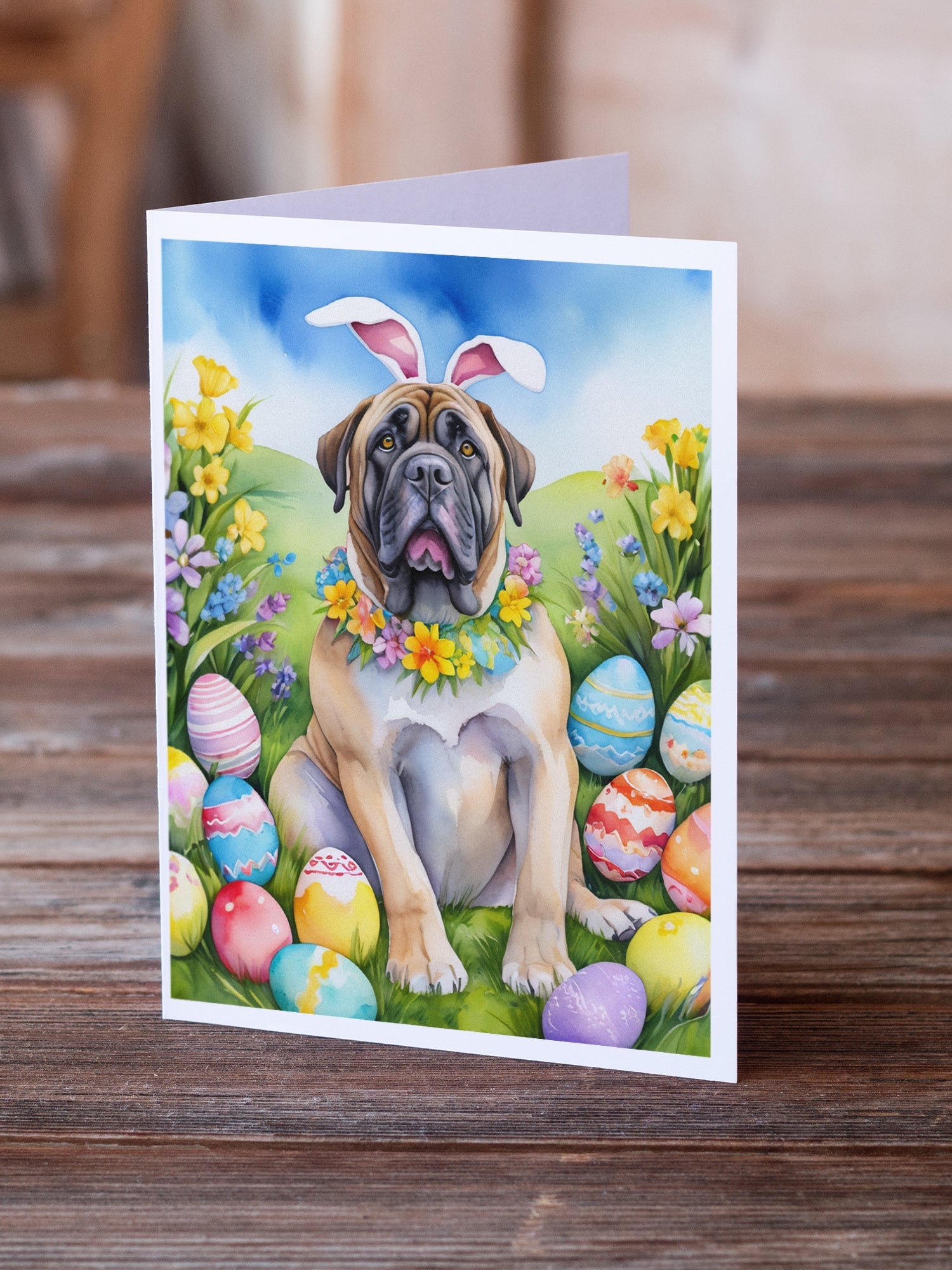Mastiff Easter Egg Hunt Greeting Cards Pack of 8 Blank Cards with Envelopes Whimsical A7 Size 5x7