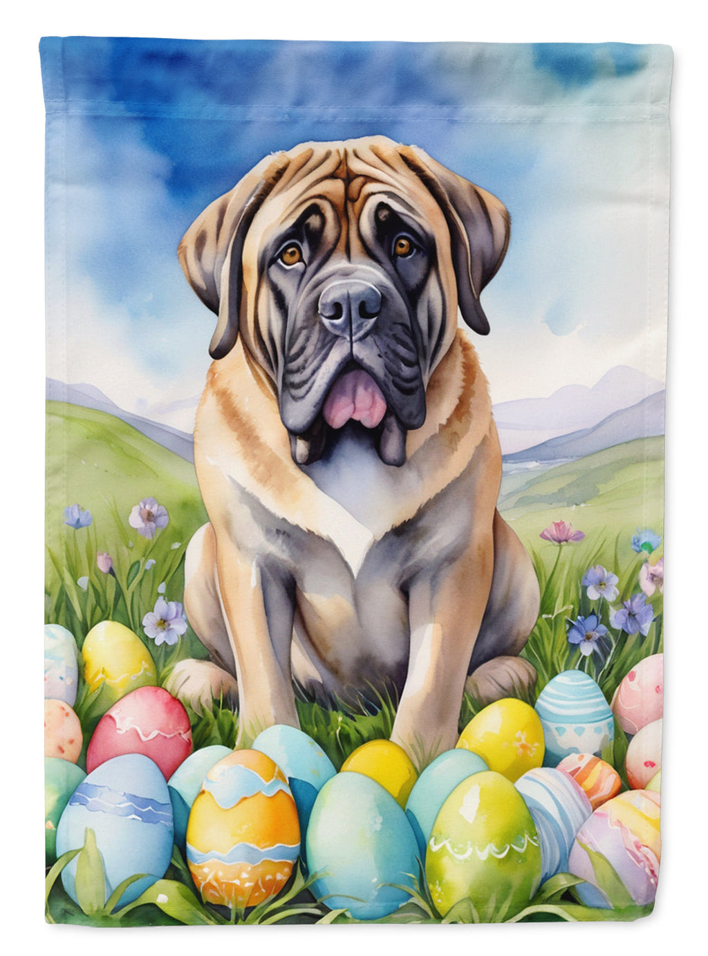 Mastiff Easter Egg Hunt House Flag 28x40 Porch Sleeve Pole Decorative Outside Yard Banner Artwork Wall Hanging, Polyester