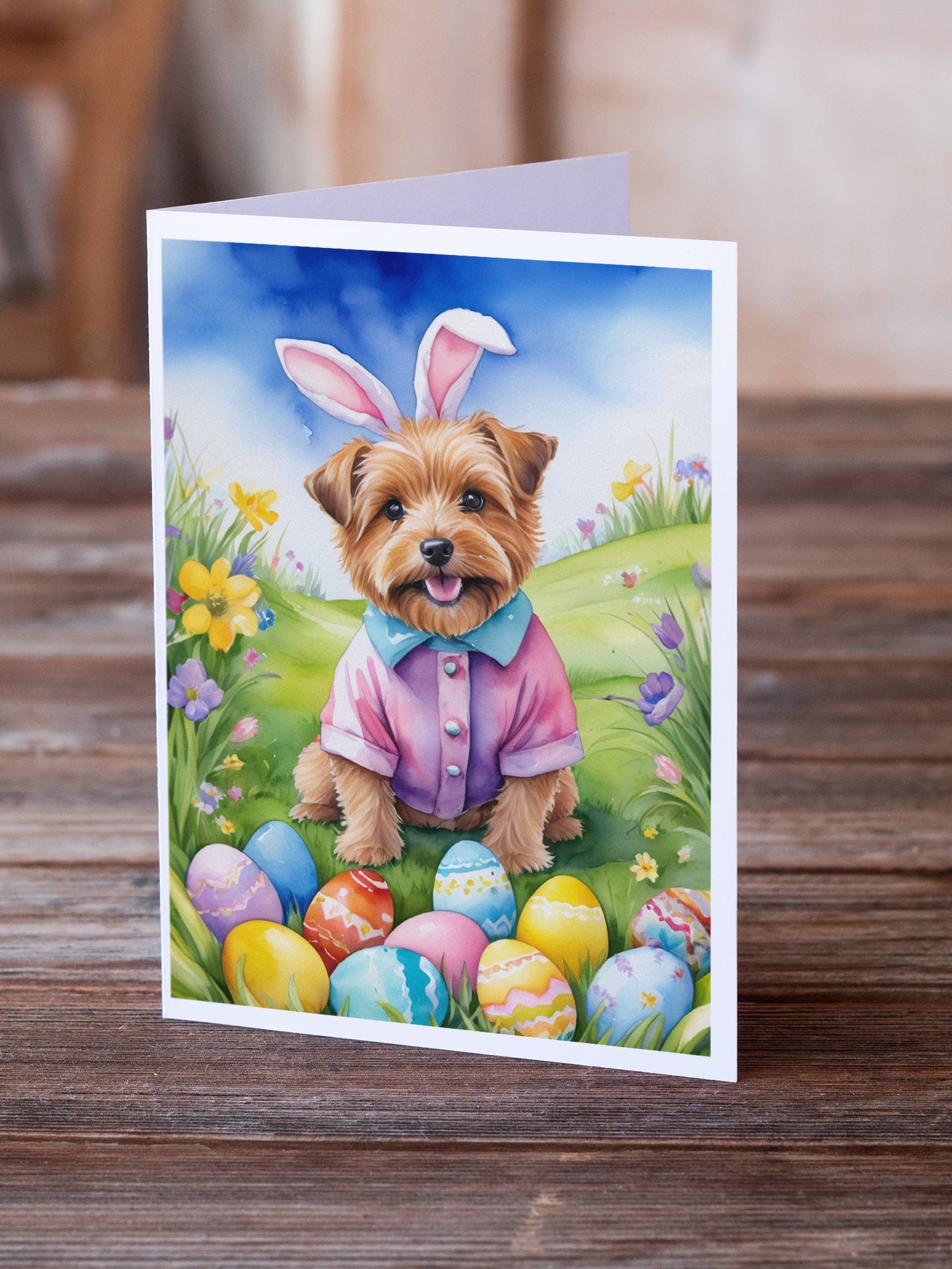 Norfolk Terrier Easter Egg Hunt Greeting Cards Pack of 8 Blank Cards with Envelopes Whimsical A7 Size 5x7