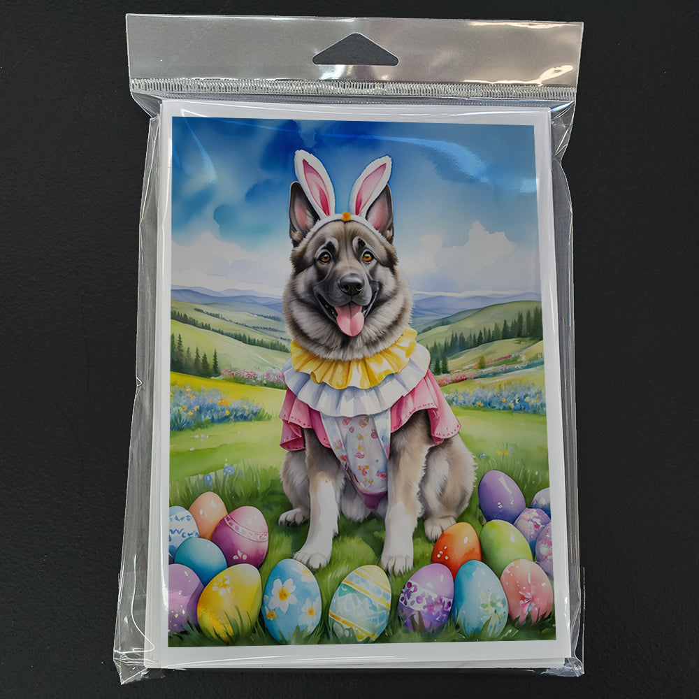Norwegian Elkhound Easter Egg Hunt Greeting Cards Pack of 8 Blank Cards with Envelopes Whimsical A7 Size 5x7