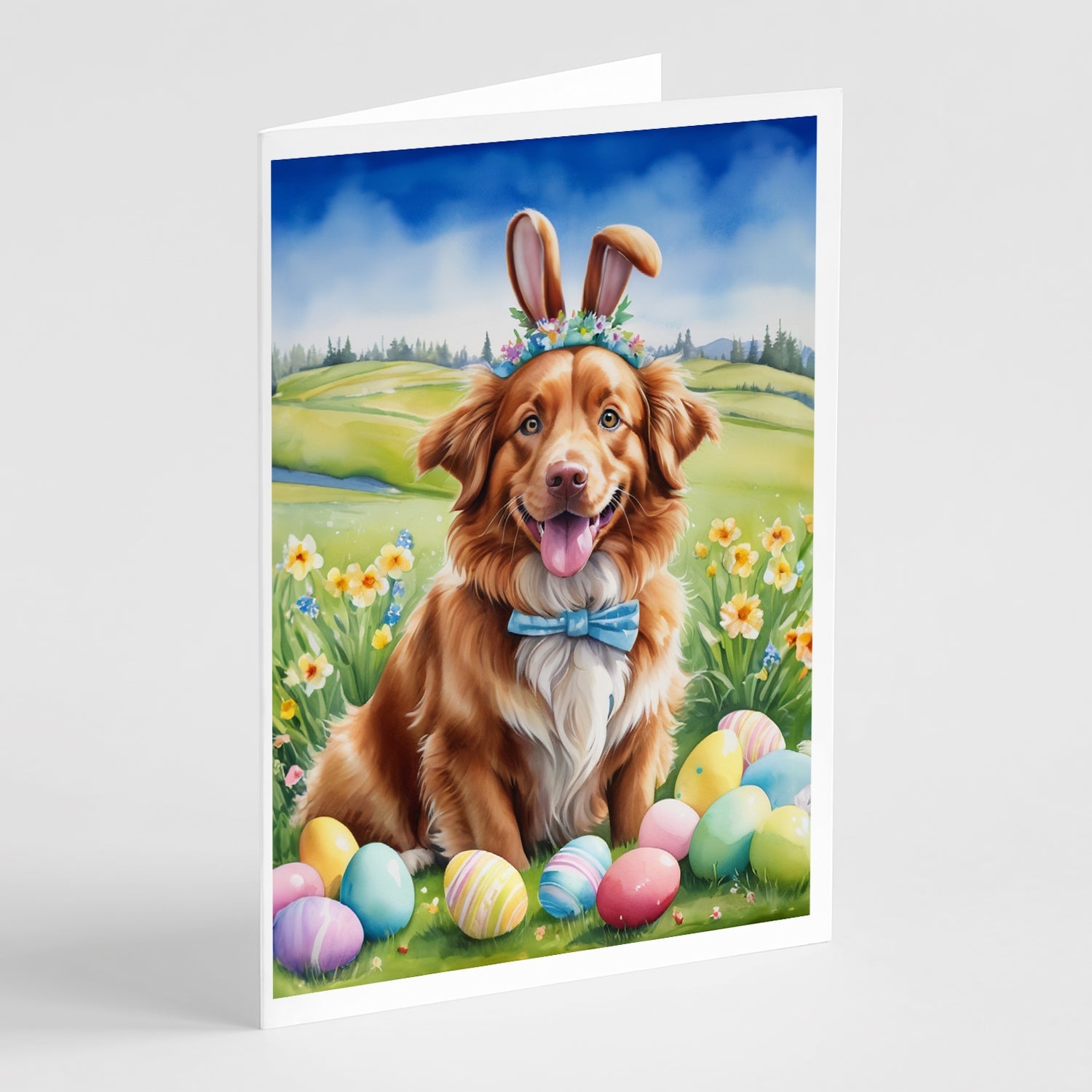 Nova Scotia Duck Tolling Retriever Easter Egg Hunt Greeting Cards Pack of 8 Blank Cards with Envelopes Whimsical A7 Size 5x7