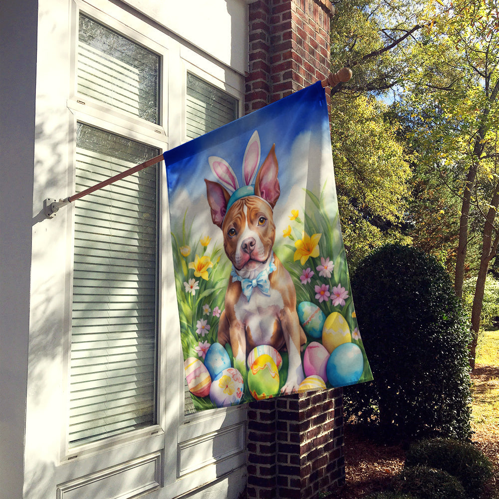 Pit Bull Terrier Easter Egg Hunt House Flag 28x40 Porch Sleeve Pole Decorative Outside Yard Banner Artwork Wall Hanging, Polyester