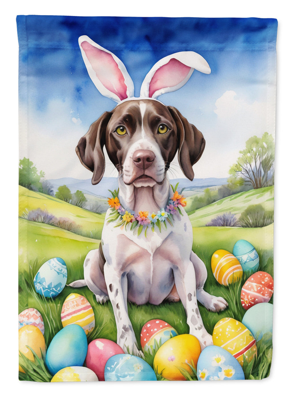 Pointer Easter Egg Hunt House Flag 28x40 Porch Sleeve Pole Decorative Outside Yard Banner Artwork Wall Hanging, Polyester