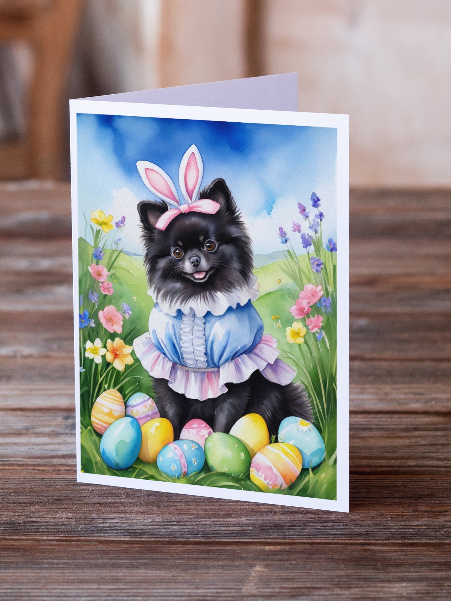 Pomeranian Easter Egg Hunt Greeting Cards Pack of 8 Blank Cards with Envelopes Whimsical A7 Size 5x7