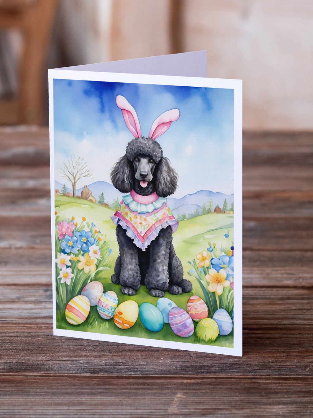 Black Poodle Easter Egg Hunt Greeting Cards Pack of 8 Blank Cards with Envelopes Whimsical A7 Size 5x7