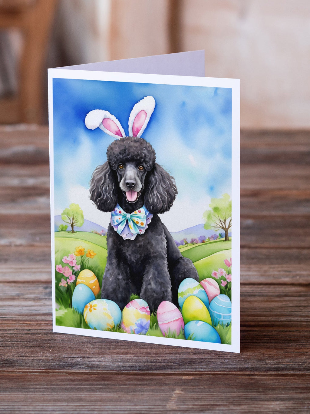 Black Poodle Easter Egg Hunt Greeting Cards Pack of 8 Blank Cards with Envelopes Whimsical A7 Size 5x7