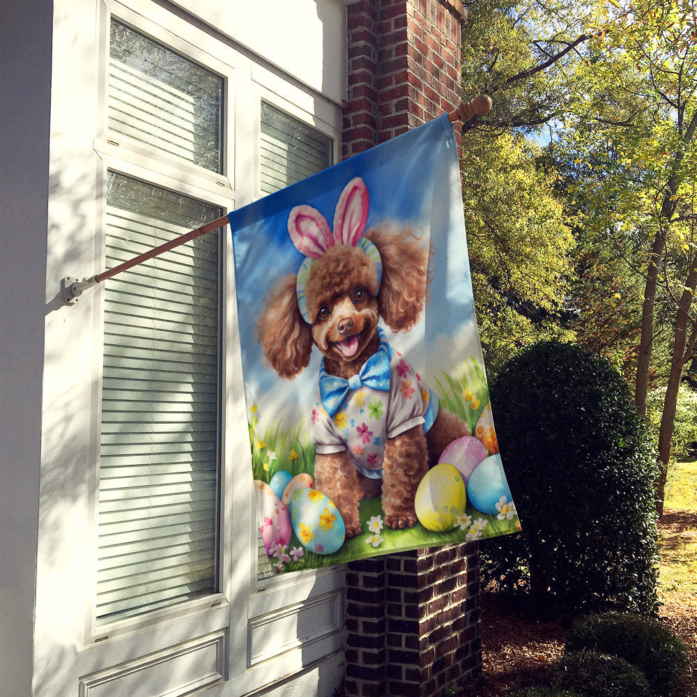Chocolate Poodle Easter Egg Hunt House Flag 28x40 Porch Sleeve Pole Decorative Outside Yard Banner Artwork Wall Hanging, Polyester