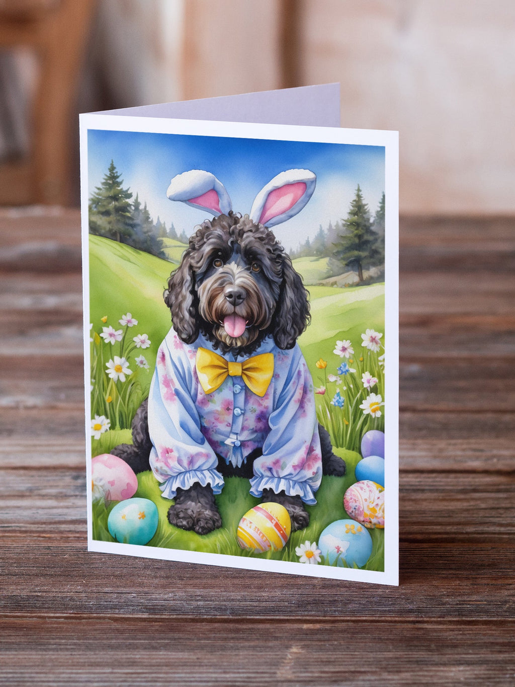 Portuguese Water Dog Easter Egg Hunt Greeting Cards Pack of 8 Blank Cards with Envelopes Whimsical A7 Size 5x7
