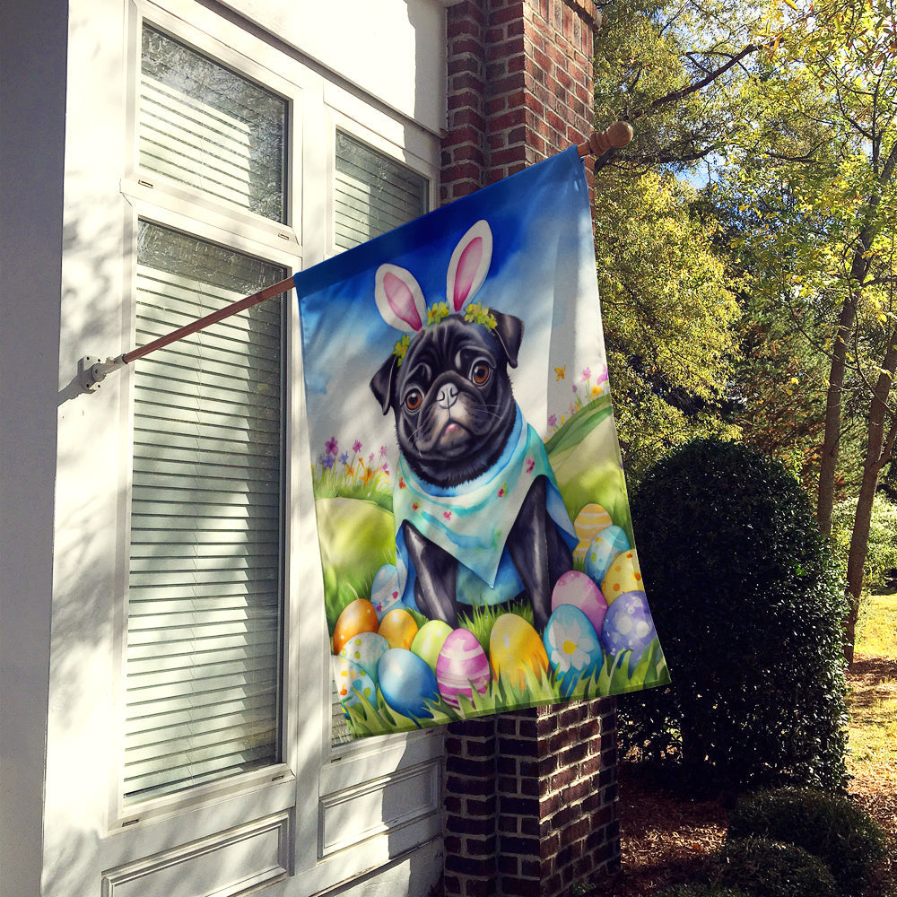 Pug Easter Egg Hunt House Flag 28x40 Porch Sleeve Pole Decorative Outside Yard Banner Artwork Wall Hanging, Polyester