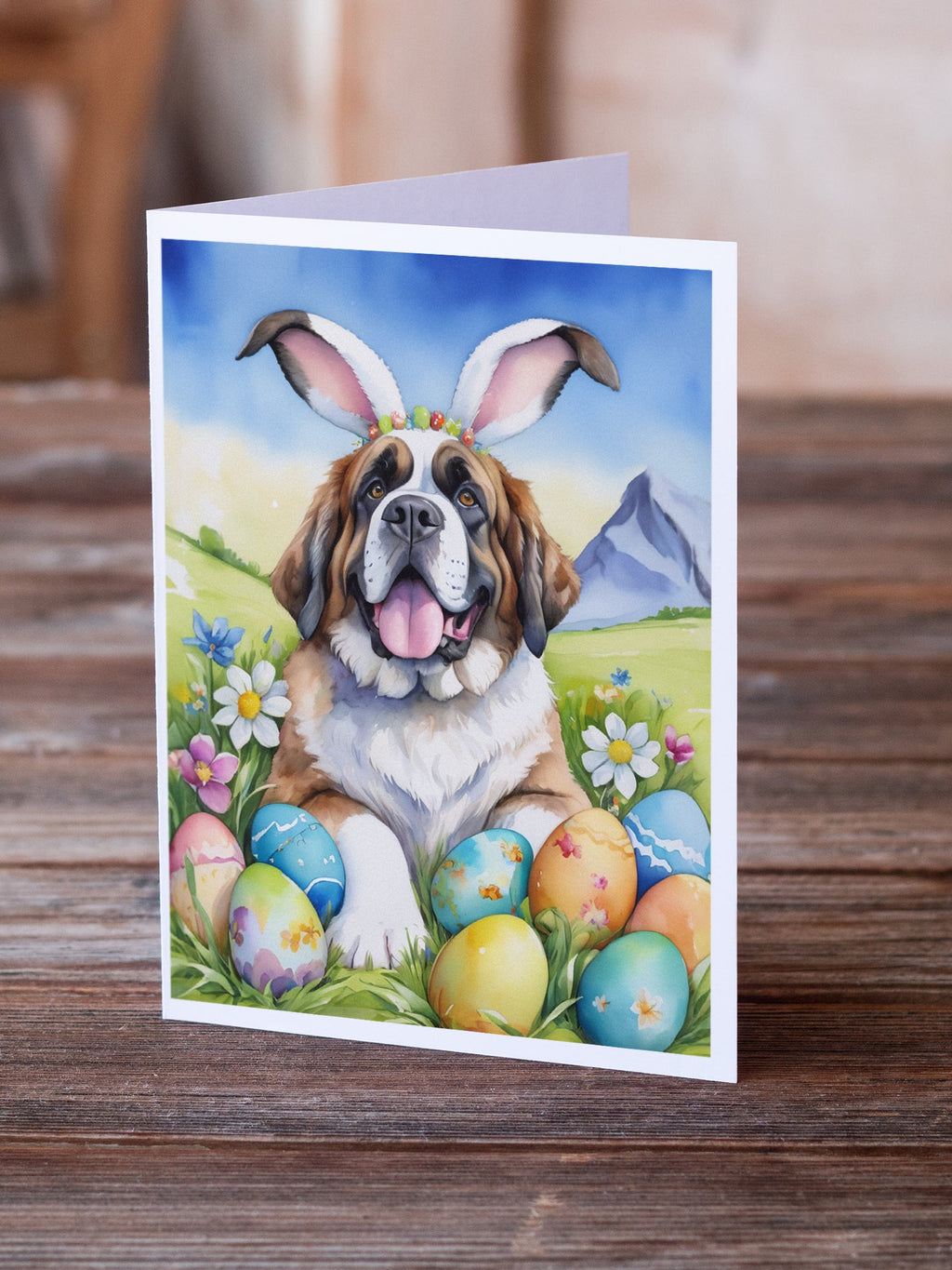 Saint Bernard Easter Egg Hunt Greeting Cards Pack of 8 Blank Cards with Envelopes Whimsical A7 Size 5x7