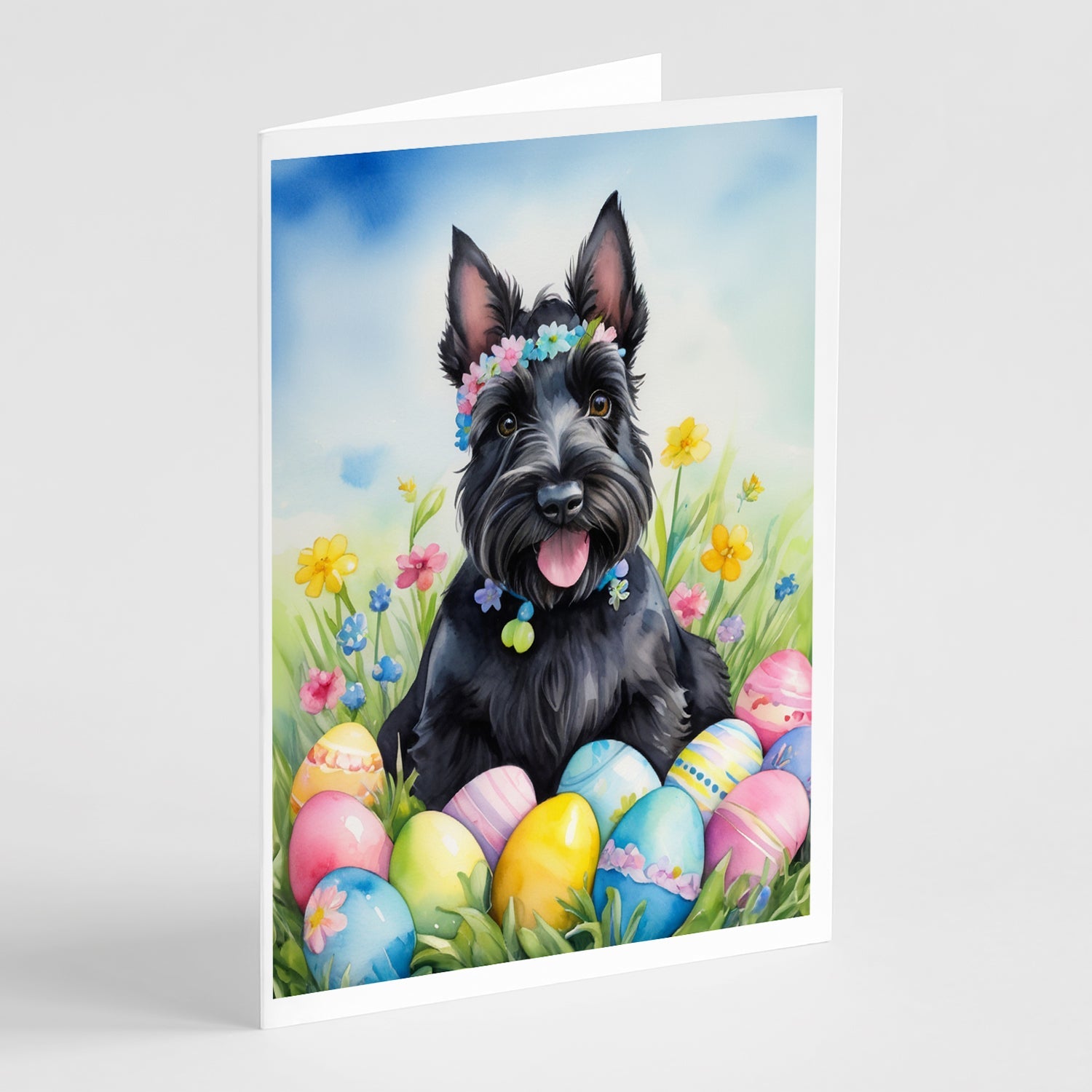 Scottish Terrier Easter Egg Hunt Greeting Cards Pack of 8 Blank Cards with Envelopes Whimsical A7 Size 5x7