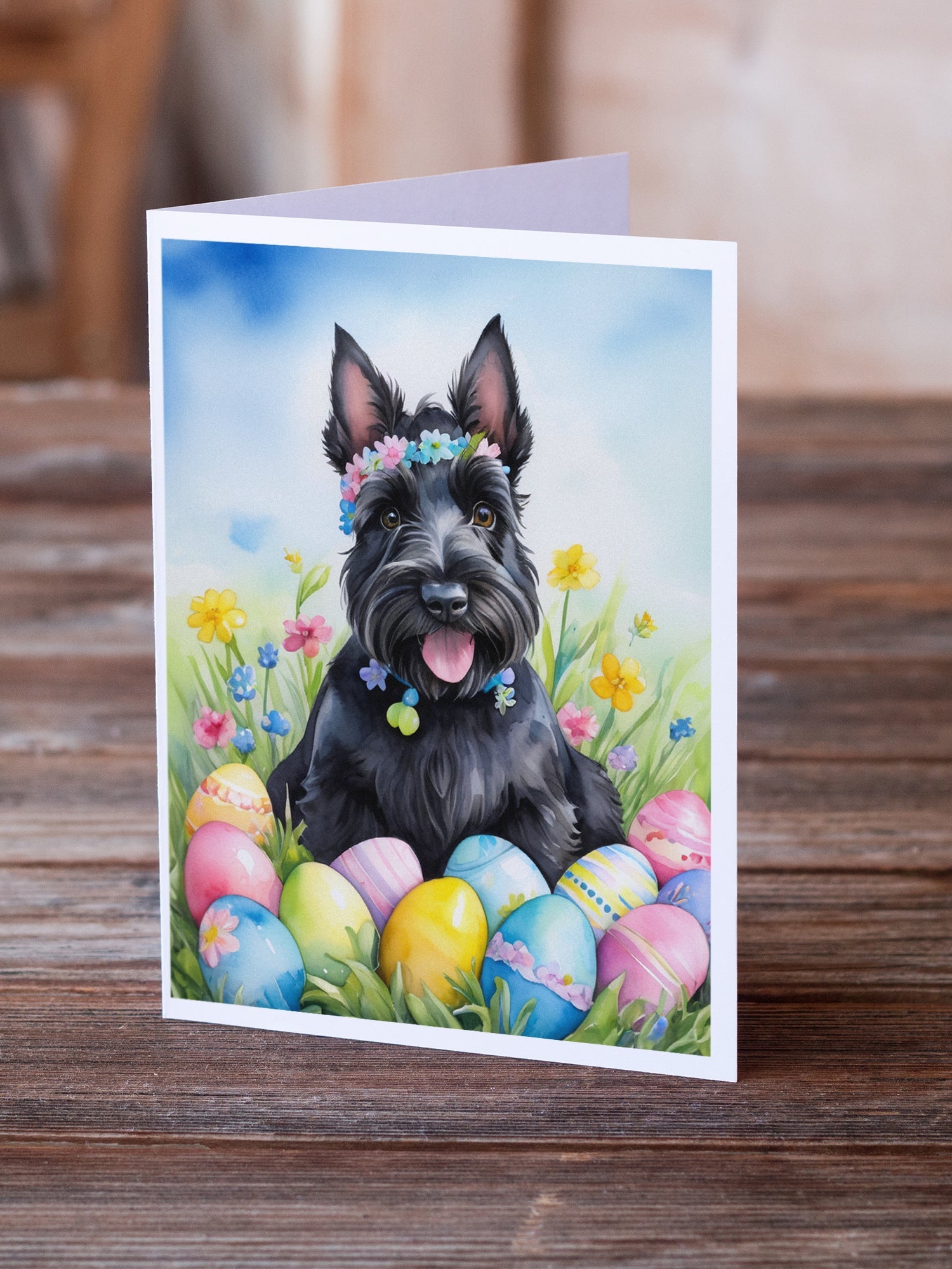 Scottish Terrier Easter Egg Hunt Greeting Cards Pack of 8 Blank Cards with Envelopes Whimsical A7 Size 5x7