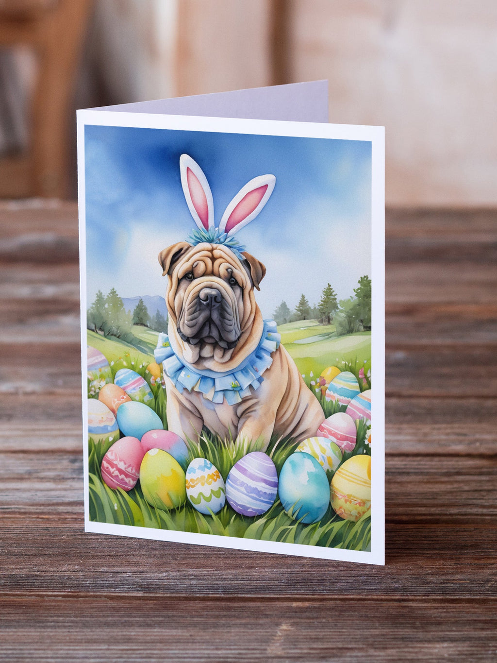 Shar Pei Easter Egg Hunt Greeting Cards Pack of 8 Blank Cards with Envelopes Whimsical A7 Size 5x7