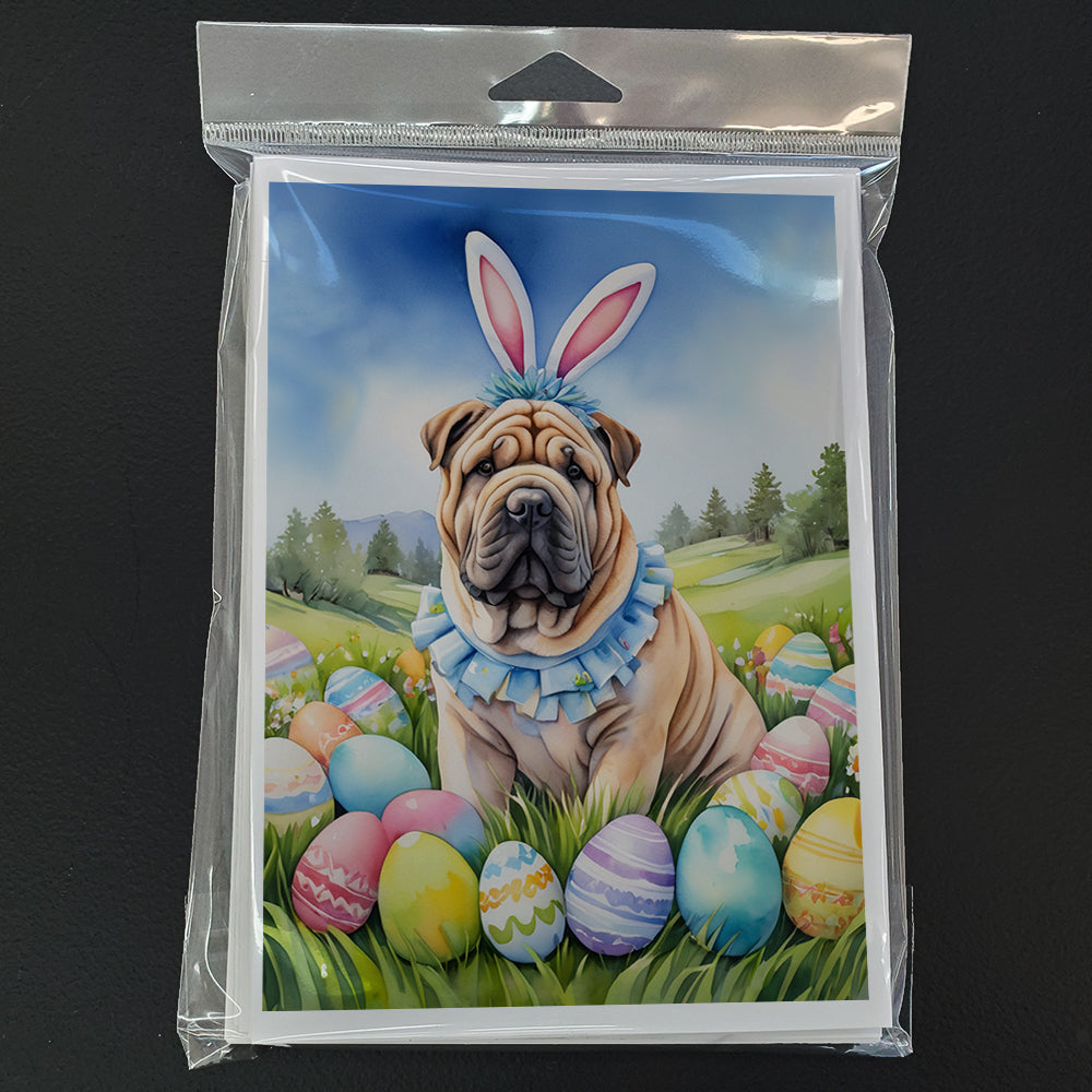 Shar Pei Easter Egg Hunt Greeting Cards Pack of 8 Blank Cards with Envelopes Whimsical A7 Size 5x7