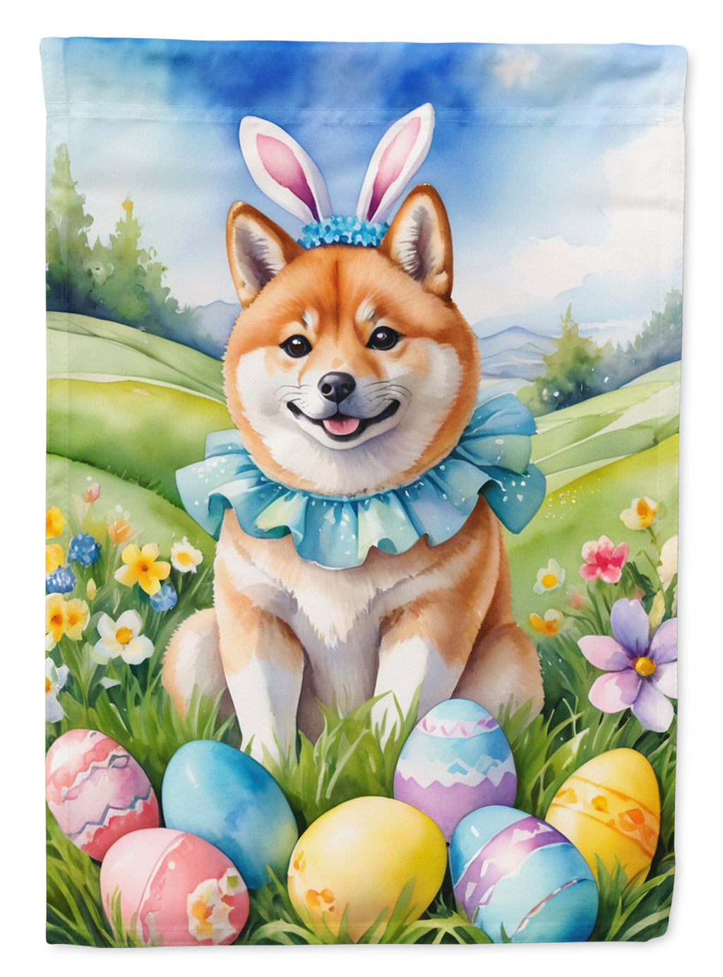 Shiba Inu Easter Egg Hunt House Flag 28x40 Porch Sleeve Pole Decorative Outside Yard Banner Artwork Wall Hanging, Polyester