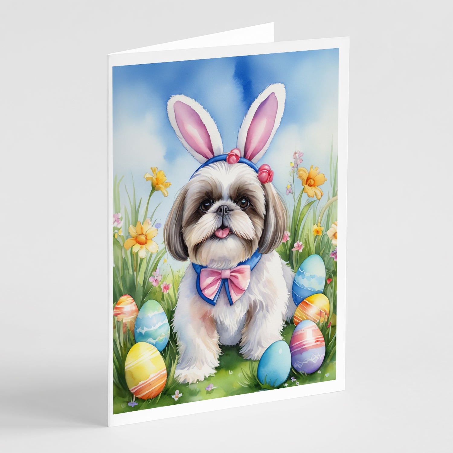 Shih Tzu Easter Egg Hunt Greeting Cards Pack of 8 Blank Cards with Envelopes Whimsical A7 Size 5x7