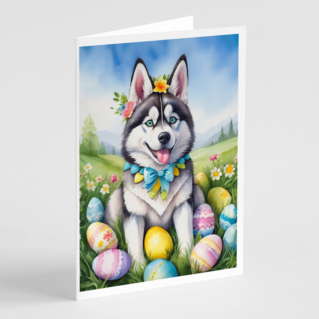 Siberian Husky Easter Egg Hunt Greeting Cards Pack of 8 Blank Cards with Envelopes Whimsical A7 Size 5x7