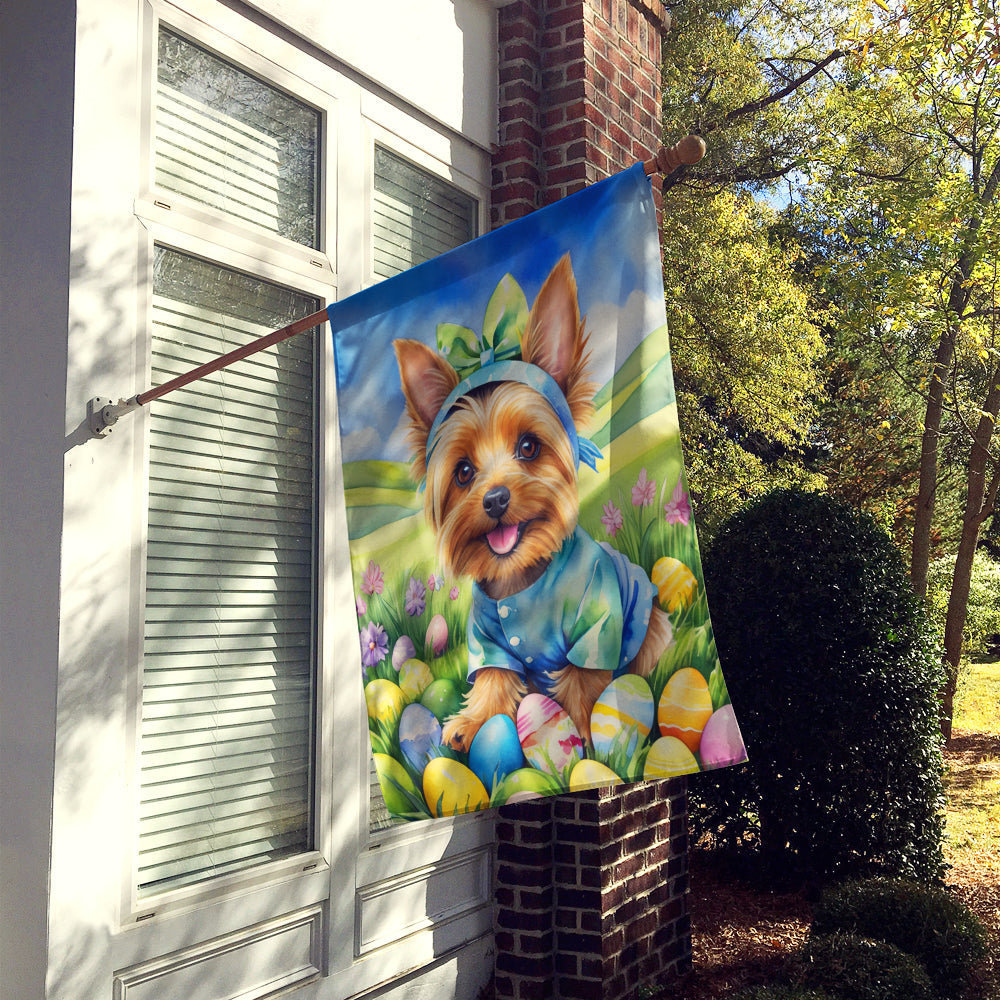 Silky Terrier Easter Egg Hunt House Flag 28x40 Porch Sleeve Pole Decorative Outside Yard Banner Artwork Wall Hanging, Polyester