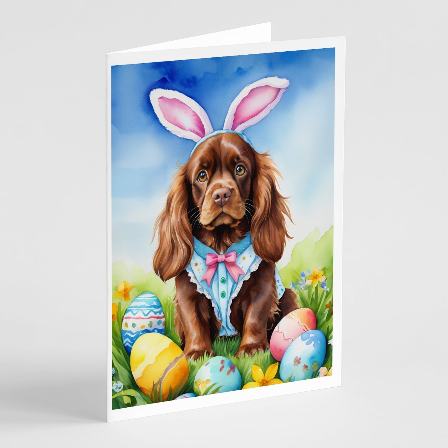 Sussex Spaniel Easter Egg Hunt Greeting Cards Pack of 8 Blank Cards with Envelopes Whimsical A7 Size 5x7