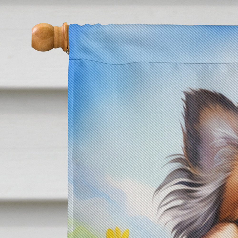 Tibetan Spaniel Easter Egg Hunt House Flag 28x40 Porch Sleeve Pole Decorative Outside Yard Banner Artwork Wall Hanging, Polyester