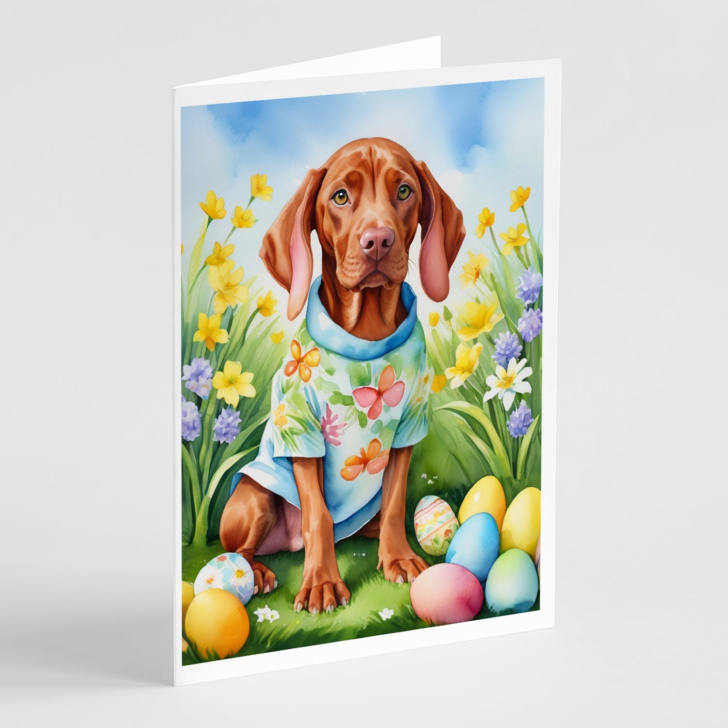 Vizsla Easter Egg Hunt Greeting Cards Pack of 8 Blank Cards with Envelopes Whimsical A7 Size 5x7