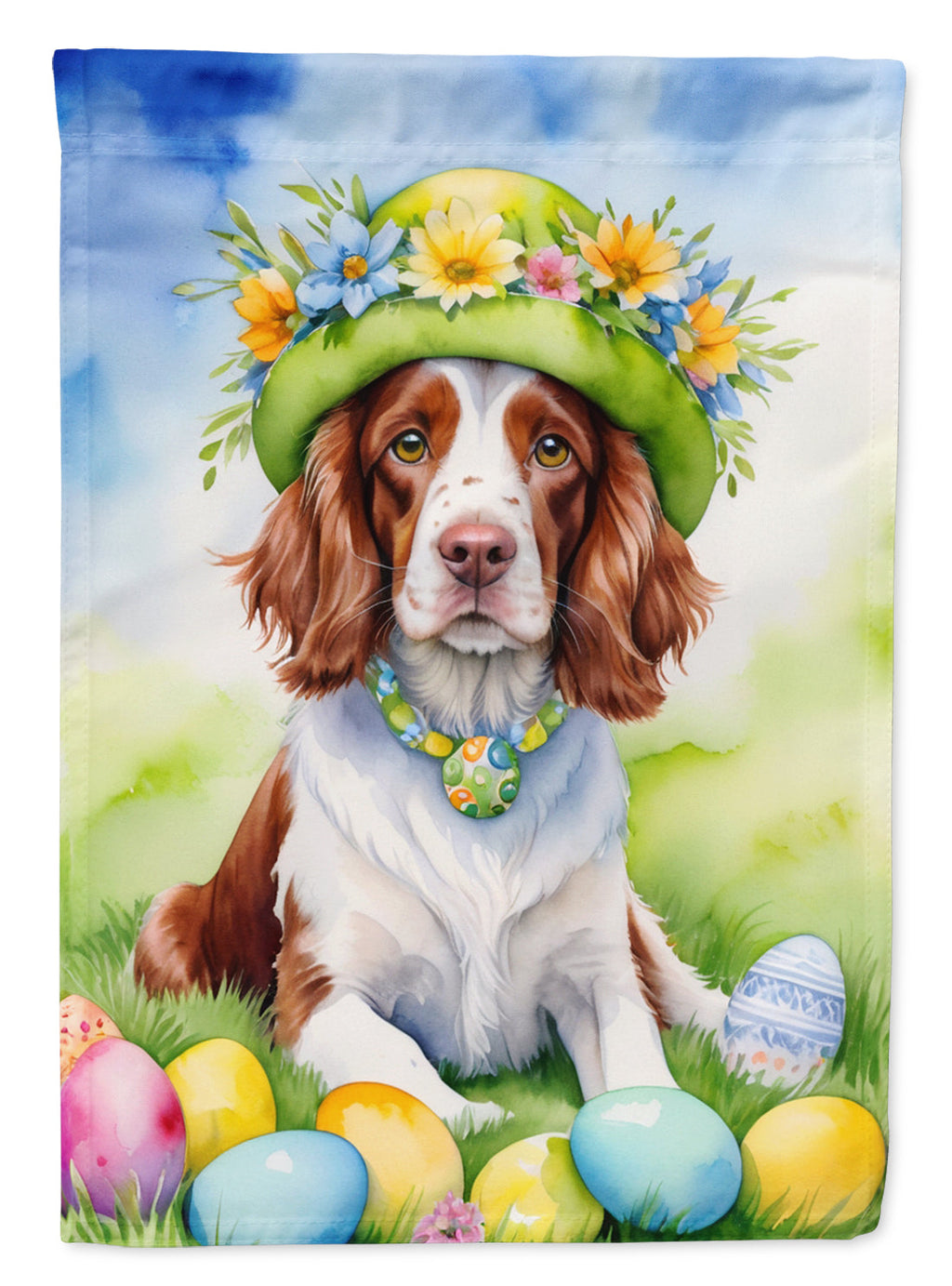 Welsh Springer Spaniel Easter Egg Hunt House Flag 28x40 Porch Sleeve Pole Decorative Outside Yard Banner Artwork Wall Hanging, Polyester