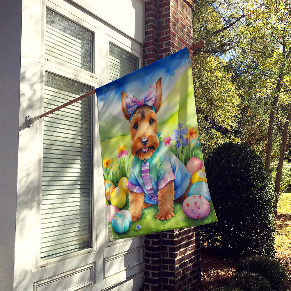 Welsh Terrier Easter Egg Hunt House Flag 28x40 Porch Sleeve Pole Decorative Outside Yard Banner Artwork Wall Hanging, Polyester