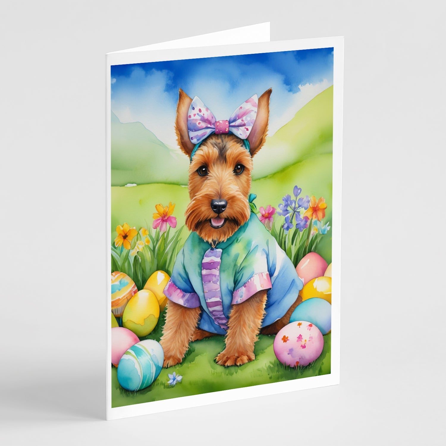 Welsh Terrier Easter Egg Hunt Greeting Cards Pack of 8 Blank Cards with Envelopes Whimsical A7 Size 5x7