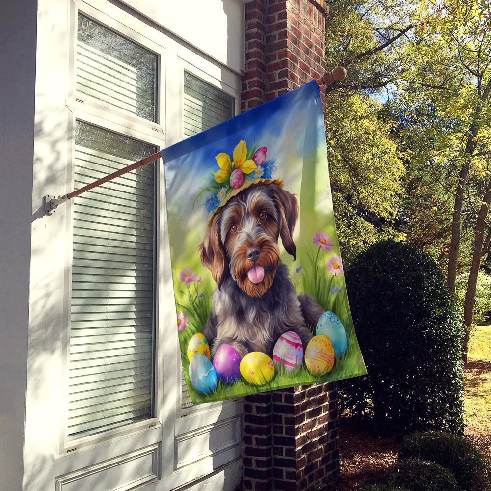 Wirehaired Pointing Griffon Easter Egg Hunt House Flag 28x40 Porch Sleeve Pole Decorative Outside Yard Banner Artwork Wall Hanging, Polyester