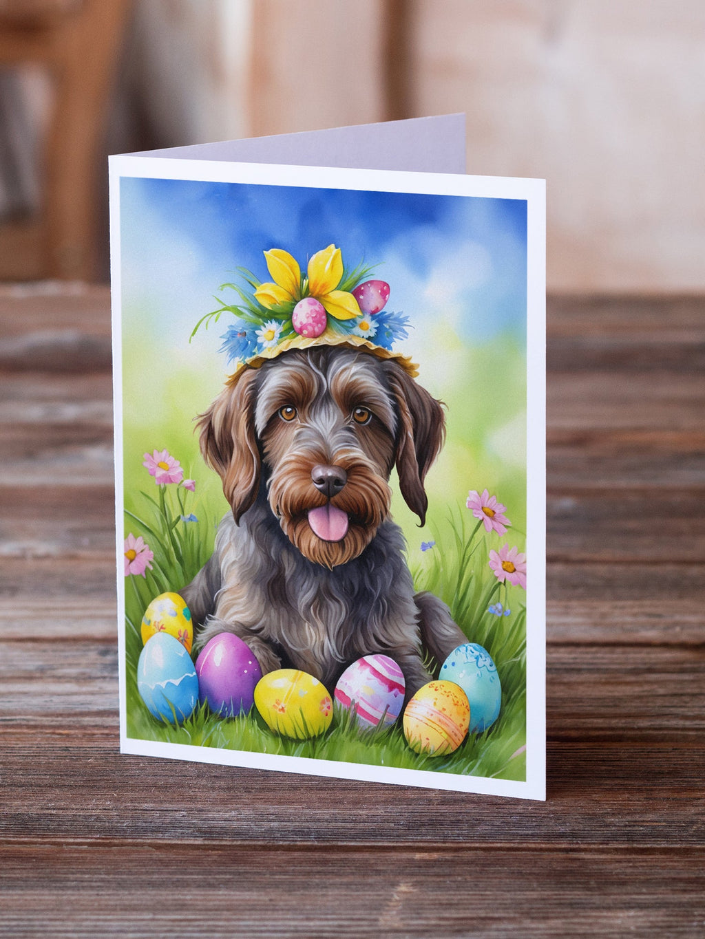 Wirehaired Pointing Griffon Easter Egg Hunt Greeting Cards Pack of 8 Blank Cards with Envelopes Whimsical A7 Size 5x7