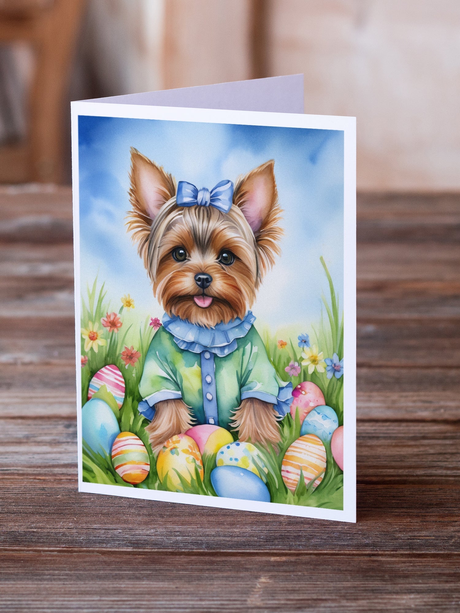 Yorkshire Terrier Easter Egg Hunt Greeting Cards Pack of 8 Blank Cards with Envelopes Whimsical A7 Size 5x7